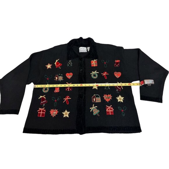 Croft & Barrow XL Black Knit Cardigan "Ugly Christmas" Sweater Button Front - Picture 6 of 8